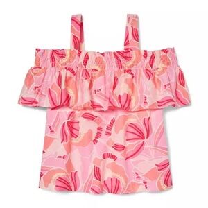 Janie and Jack Peony Print Cold Shoulder Top and Ruffle Shorts, Size 6